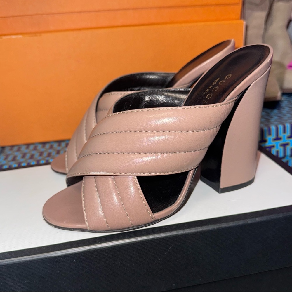 Gucci Quilted Cross Strap Mules